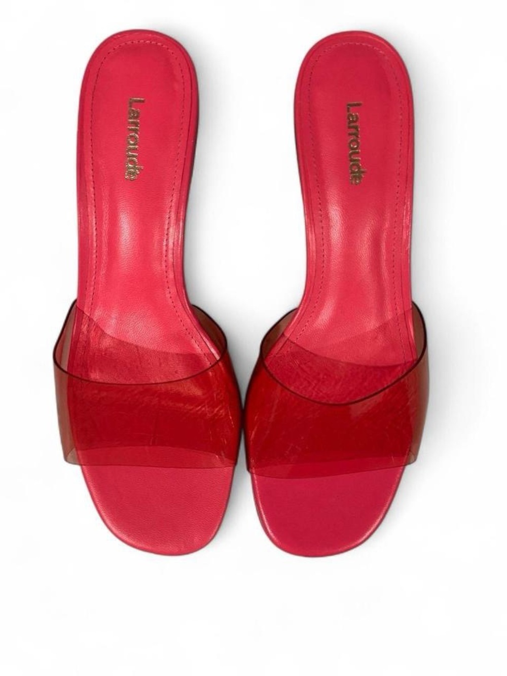 Larroudé Bright Hot Pink Clear Vinyl Mule Heels | Size 7